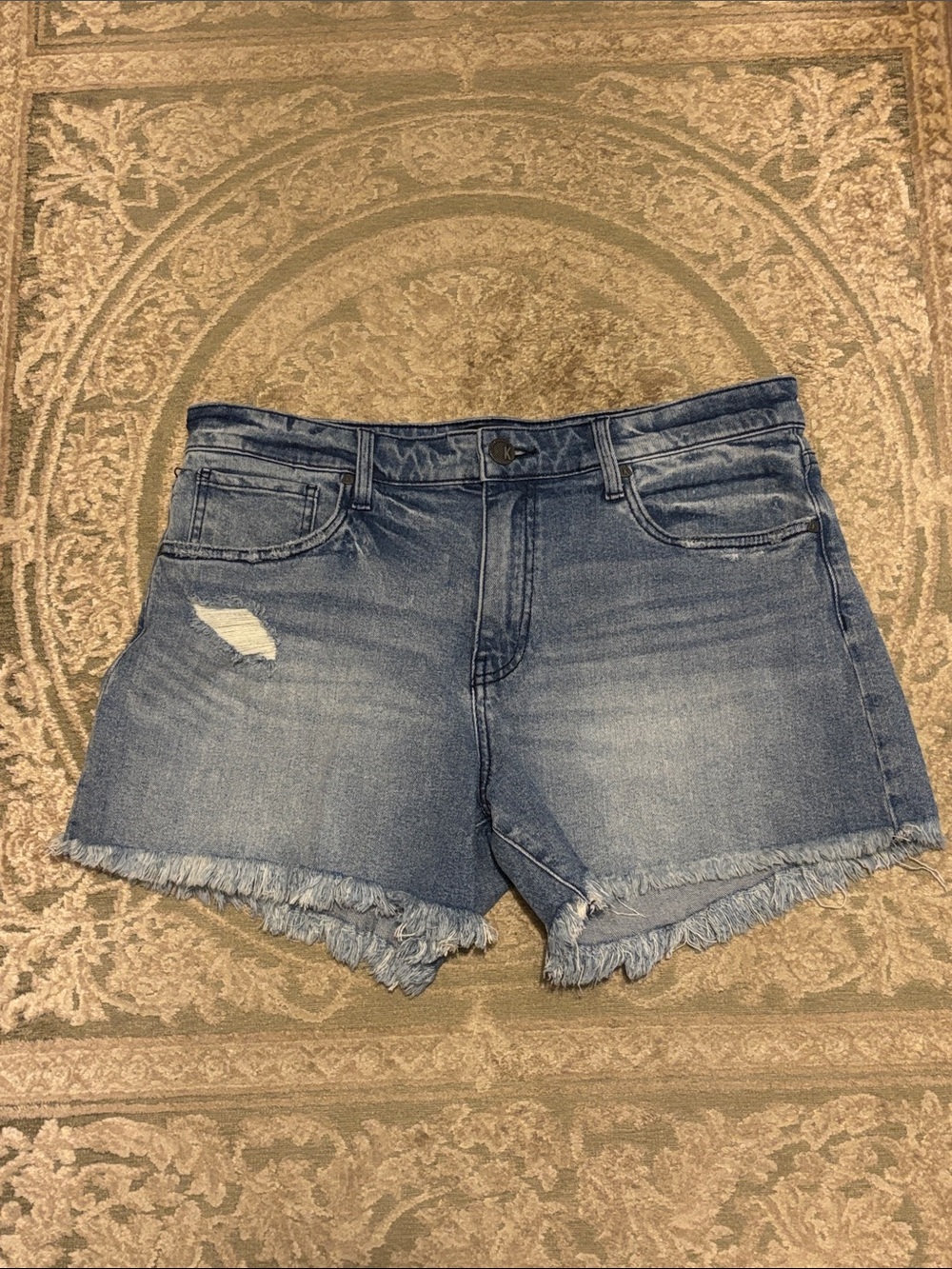 Kut from the Kloth Faded Blue Frayed Hem Denim Shorts
